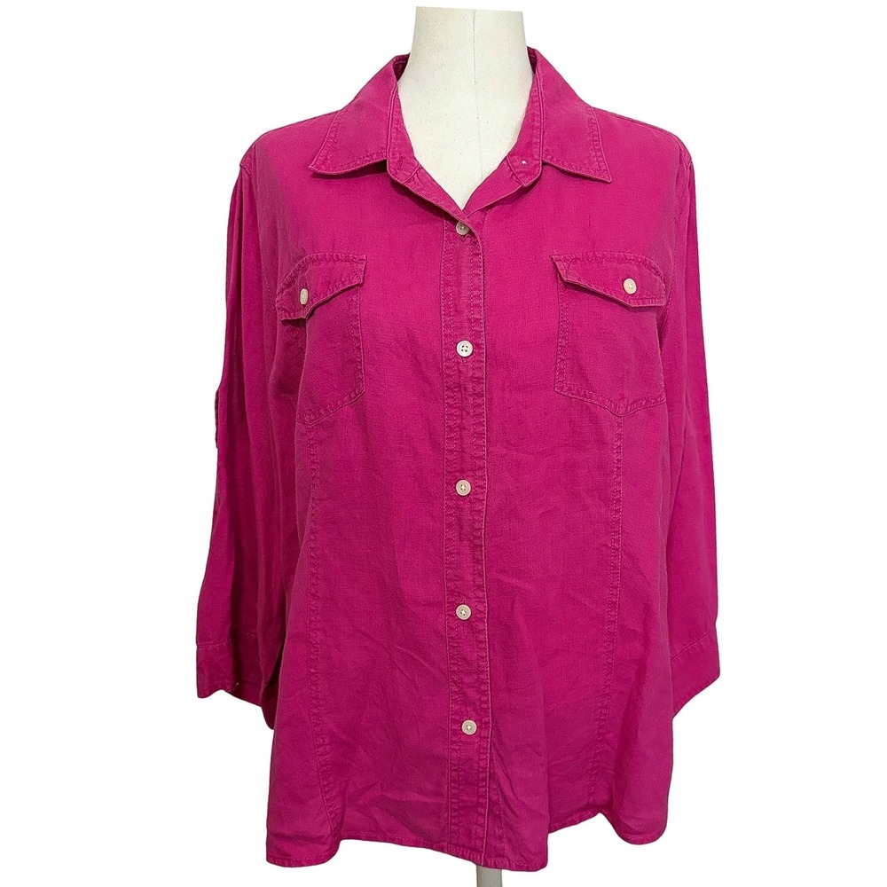 Liz Claiborne New York Pink Linen Roll Tab Button Down Shirt XL WDMUG699